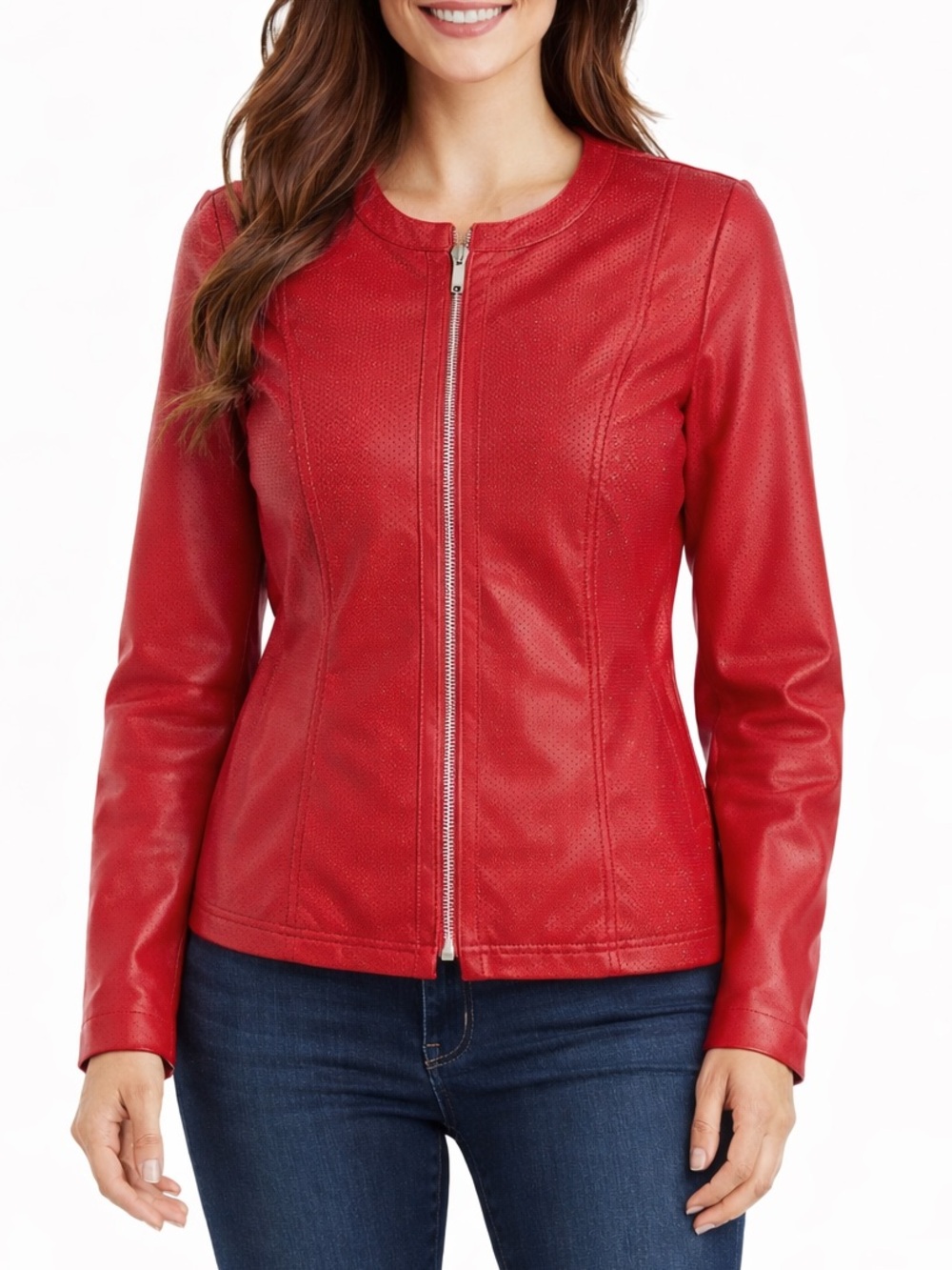 Chic Red Faux Leather Jacket